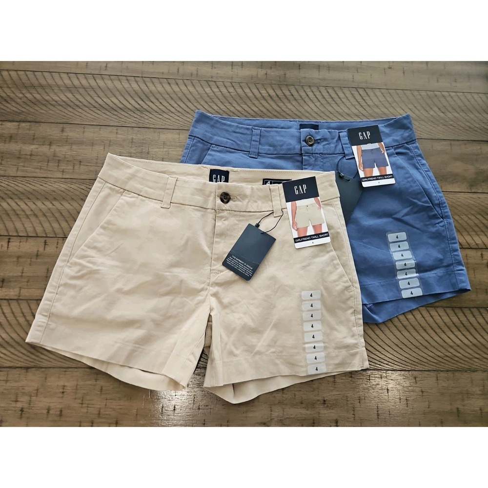 GAP Relaxed Girlfriend Twill Shorts Women 4 Lot Beige Blue Coastal Capsule Basic